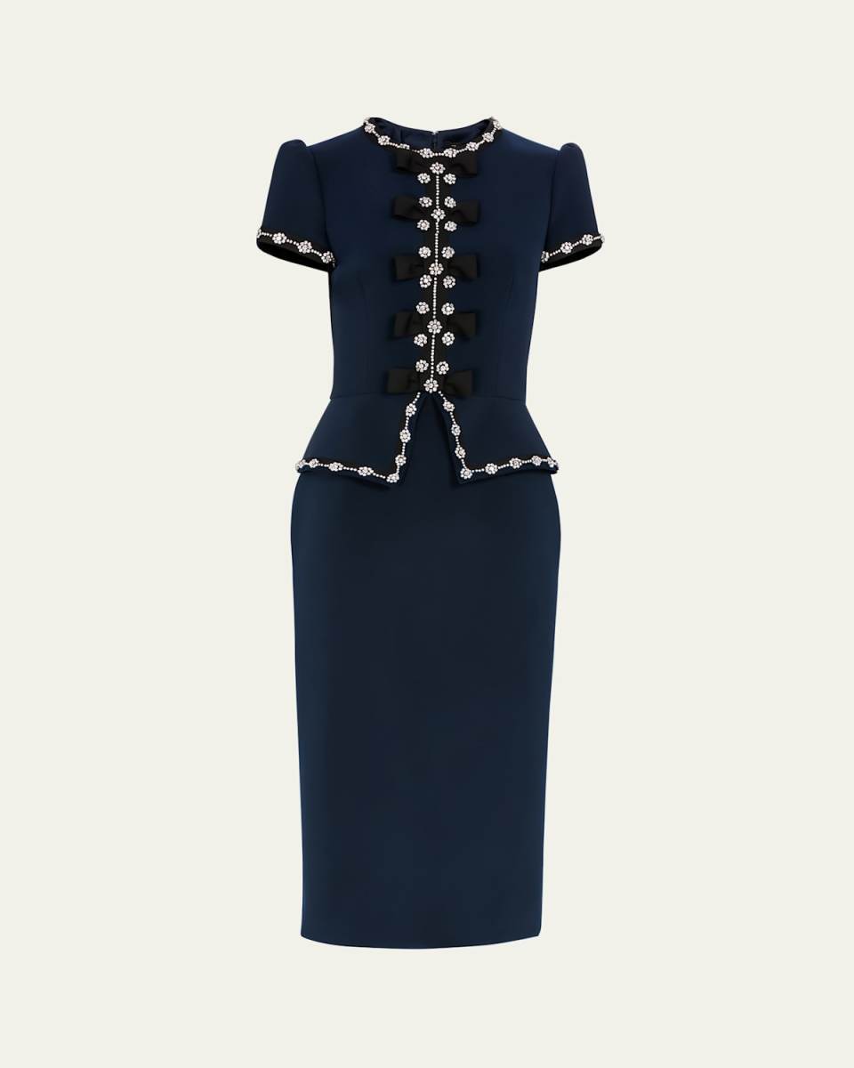 Bisou Crystal Bow Peplum Midi Dress